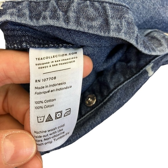 Tea Collection 100% Cotton Shark Print Denim Overalls Snap Closure Size 9-12 Mo - Picture 11 of 16